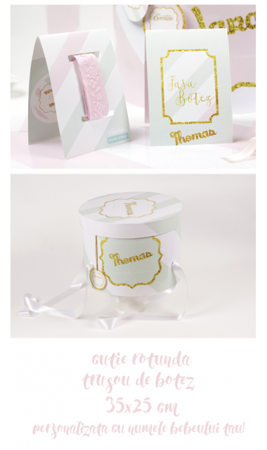 Trusou de botez pentru gemeni sau unisex in roz si verde menta, Gold Mint & Pink  3